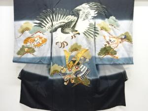 鷹に兜模様男児着物